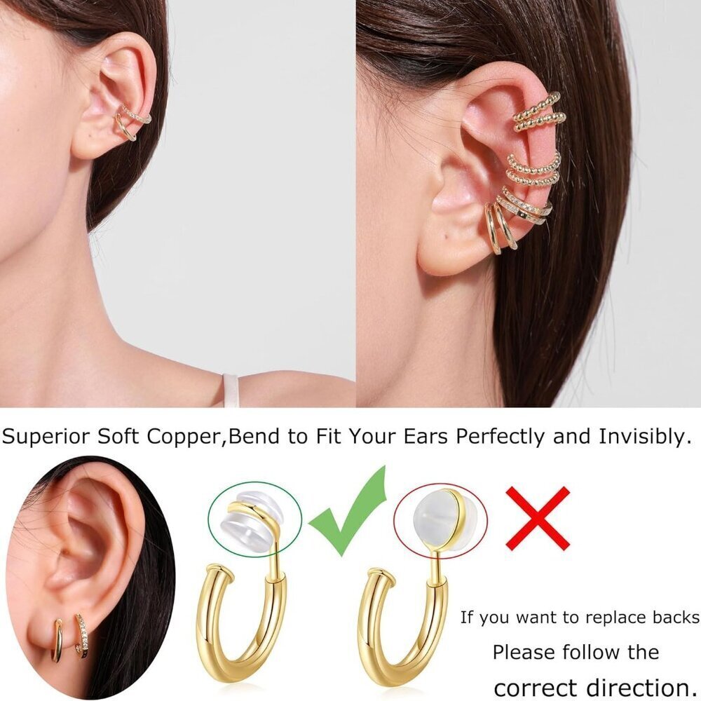 Fashionable Gold Clip On Hoop Earrings - 14mm for Sensitive Ears, Perfect Gift! - Picture 4 of 7
